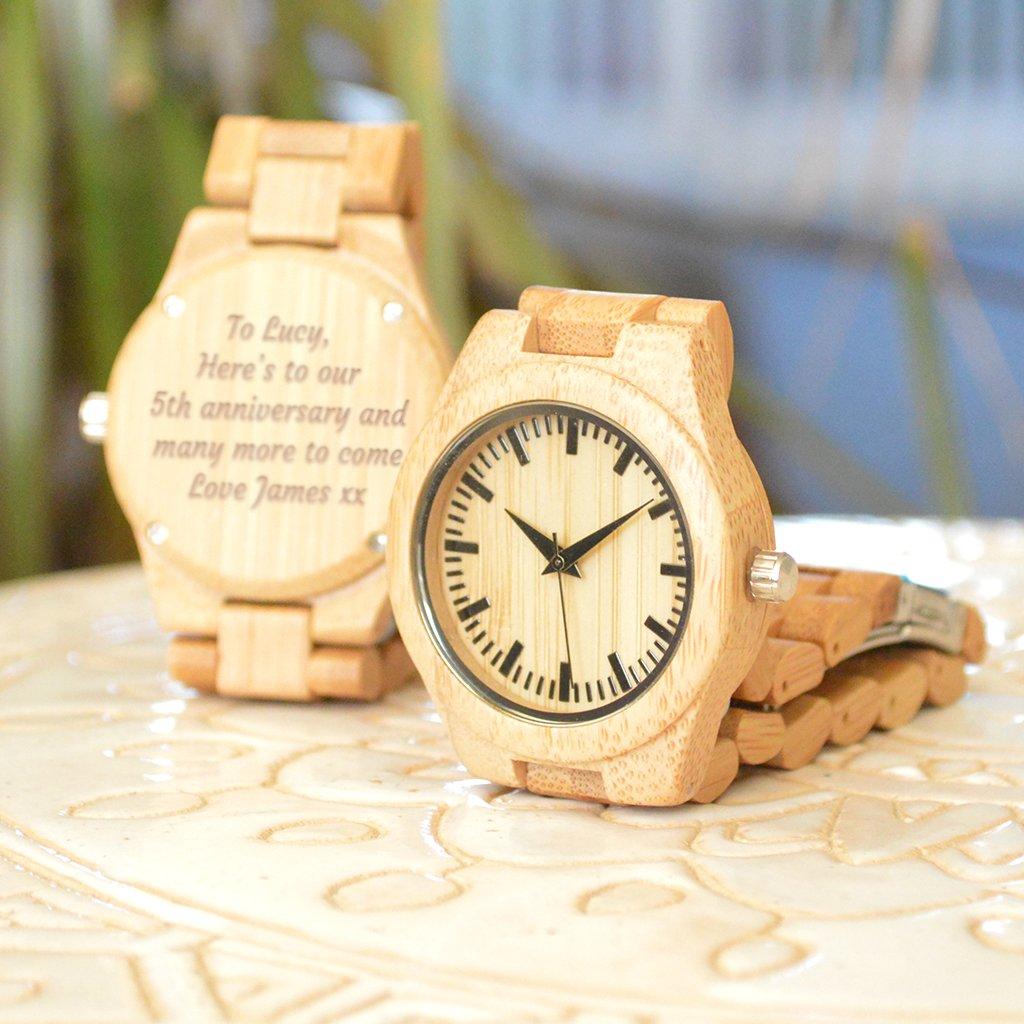 Personalised Wooden 5th Anniversary Bamboo Wristwatch