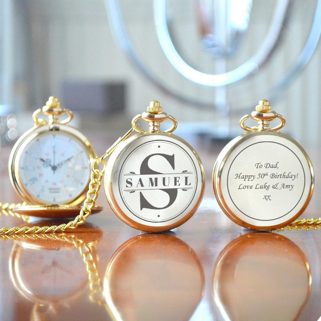 Personalised 50th Traditional Pocket Watch With Initial And Name Design