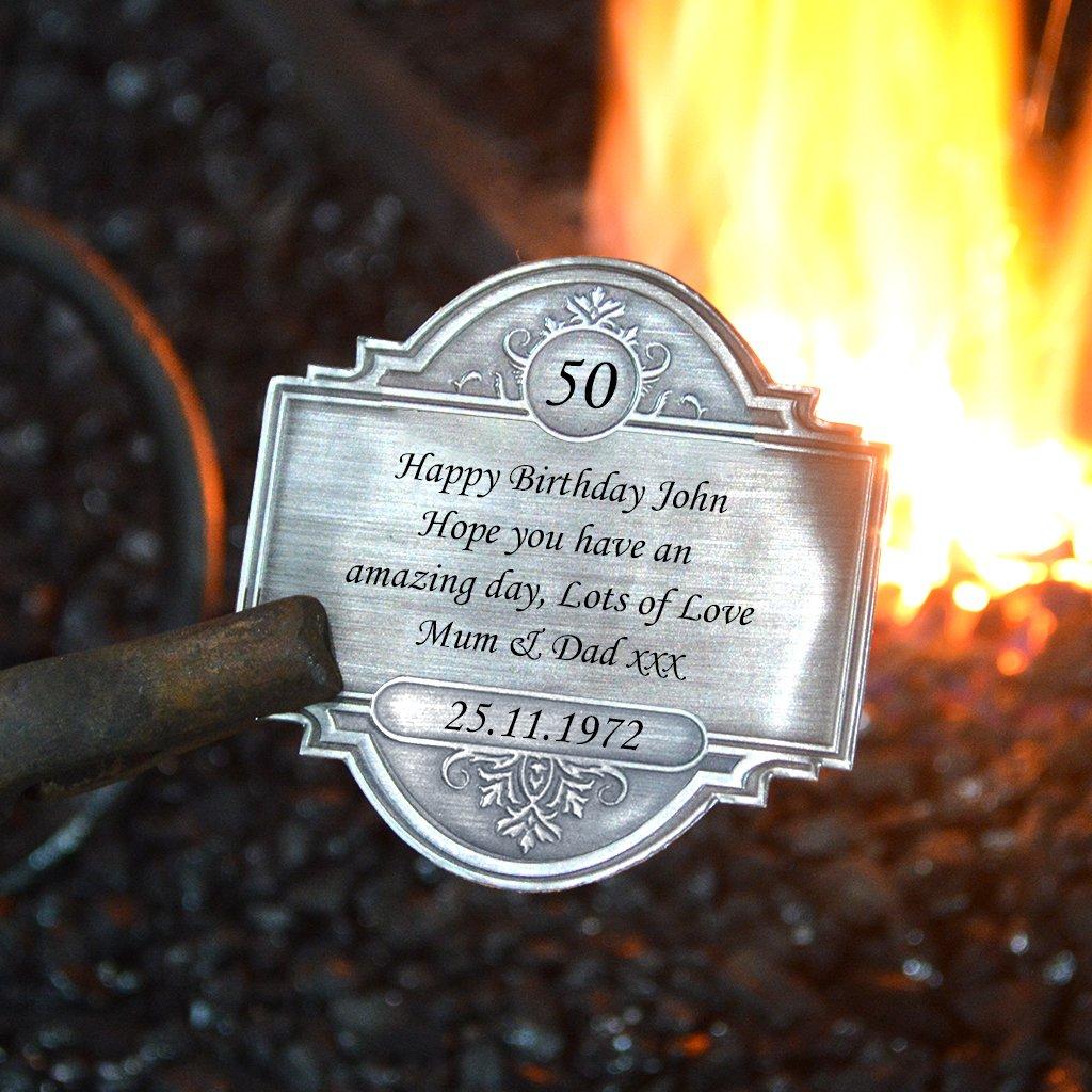 Personalised 50th Birthday Pewter Label Short Design