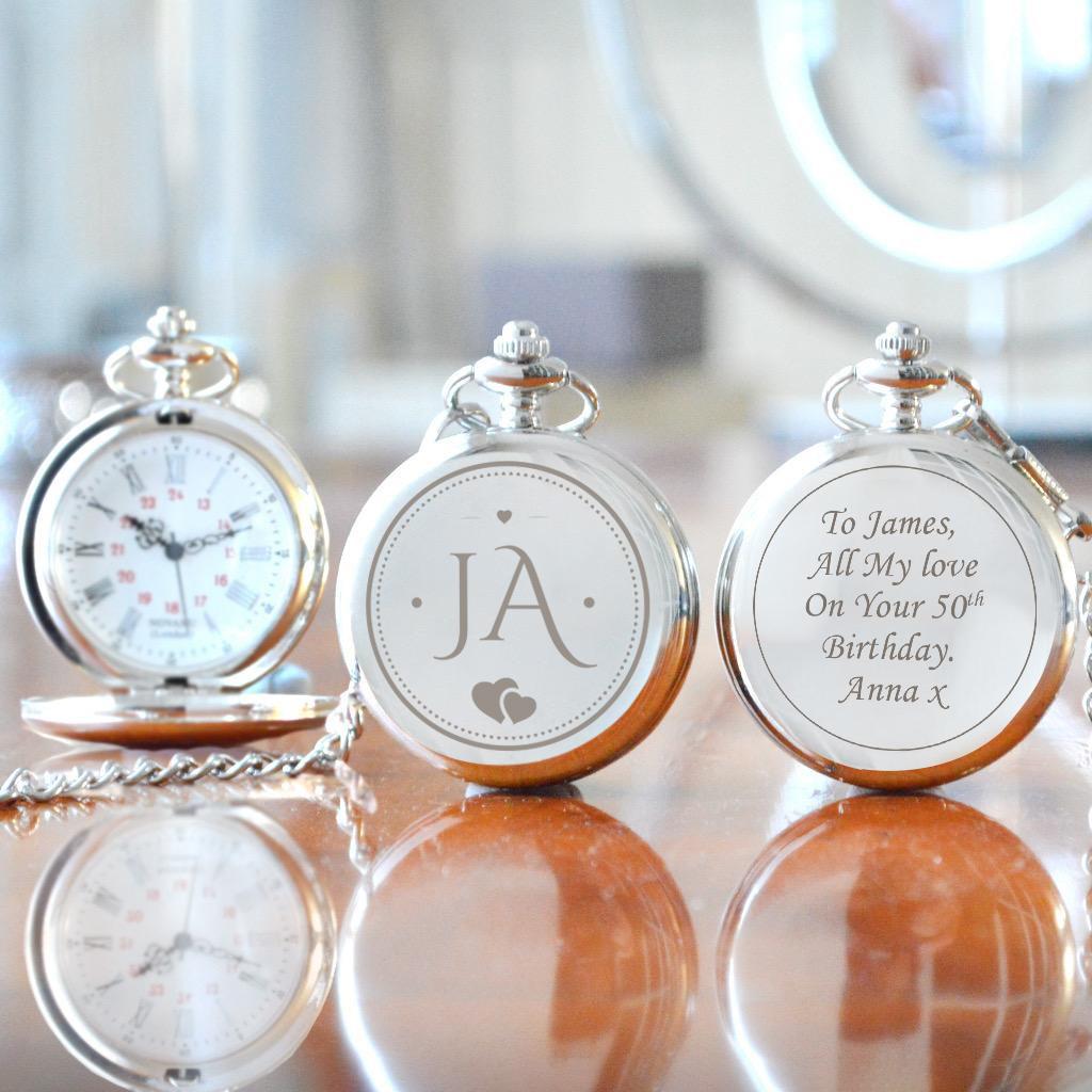 Personalised 50th Birthday Metal Pocket Watch Double Lover Initials