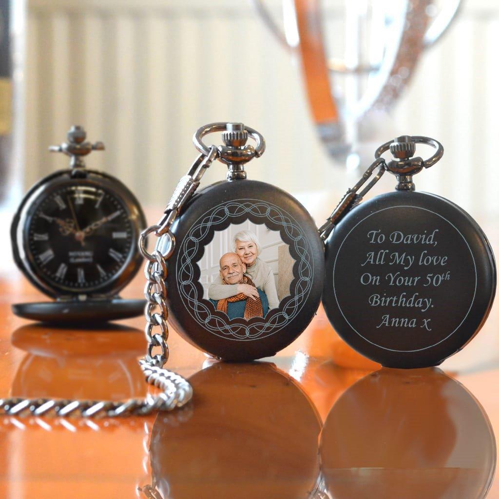 Personalised Gun Metal 50th Birthday Pocket Watch With Photo Upload