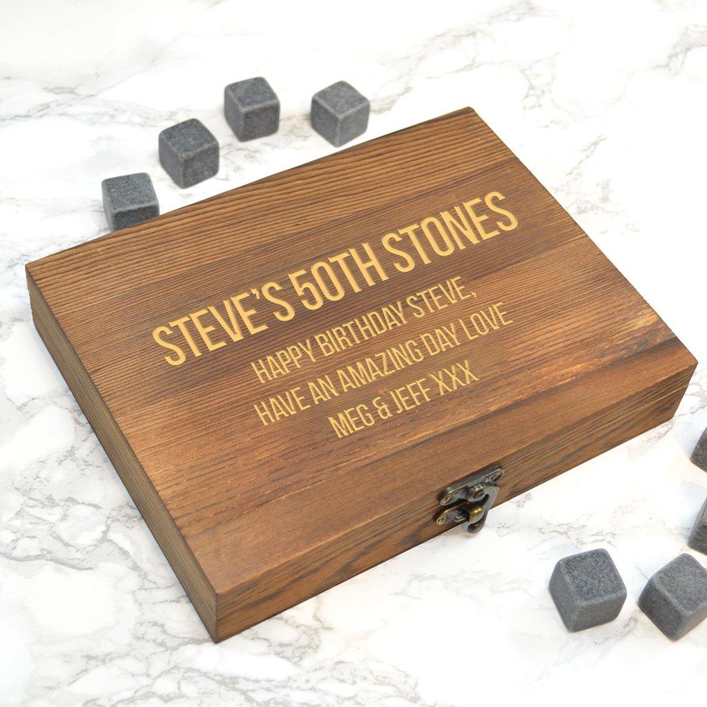 Personalised 50th Birthday Whisky Stones & Coaster Set