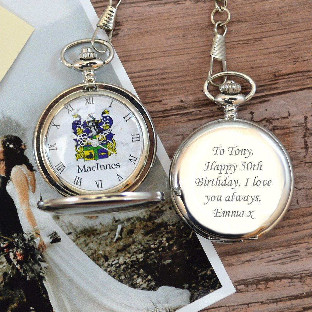 Personalised 50th Birthday Pocket Watch with Family Crest