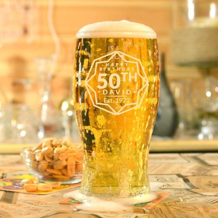 Personalised 50th Birthday Pint Glass Circular Design