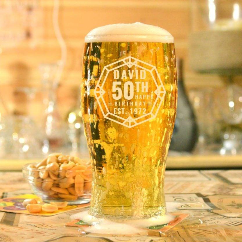 Personalised 50th Birthday Pint Glass Octagon Design