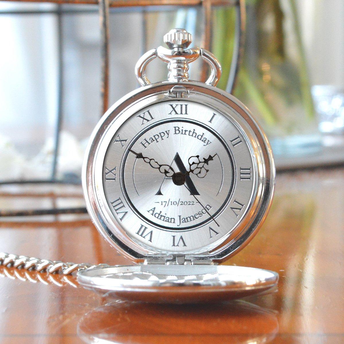 Personalised Pocket Watch with Circular Monogram Numeral Dial