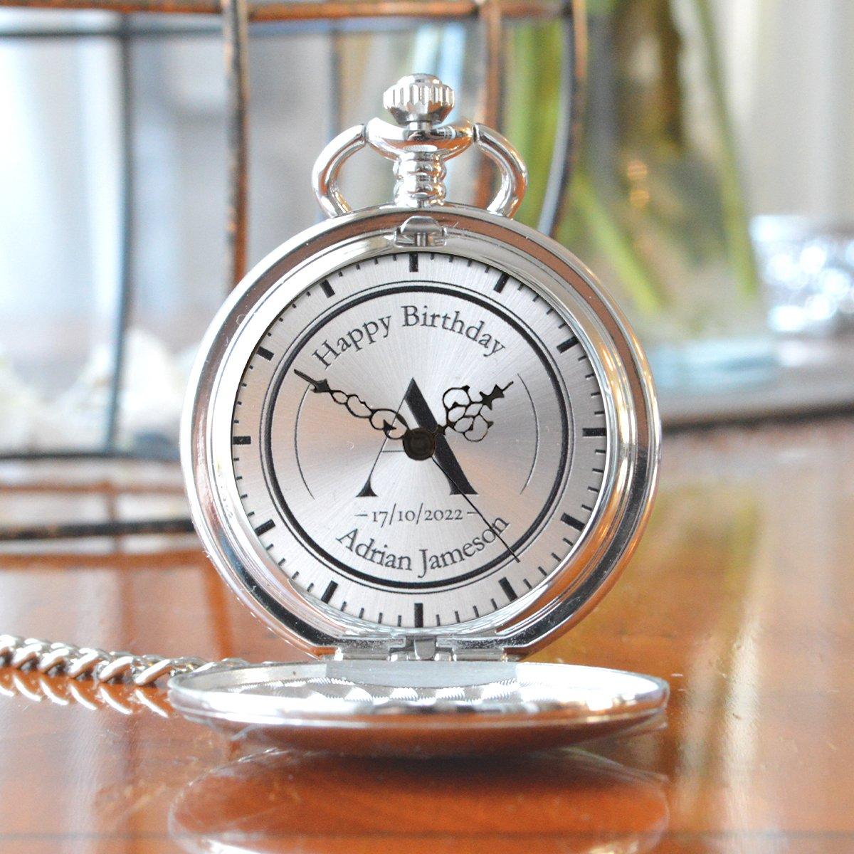 Personalised Pocket Watch with Circular Monogram Dial