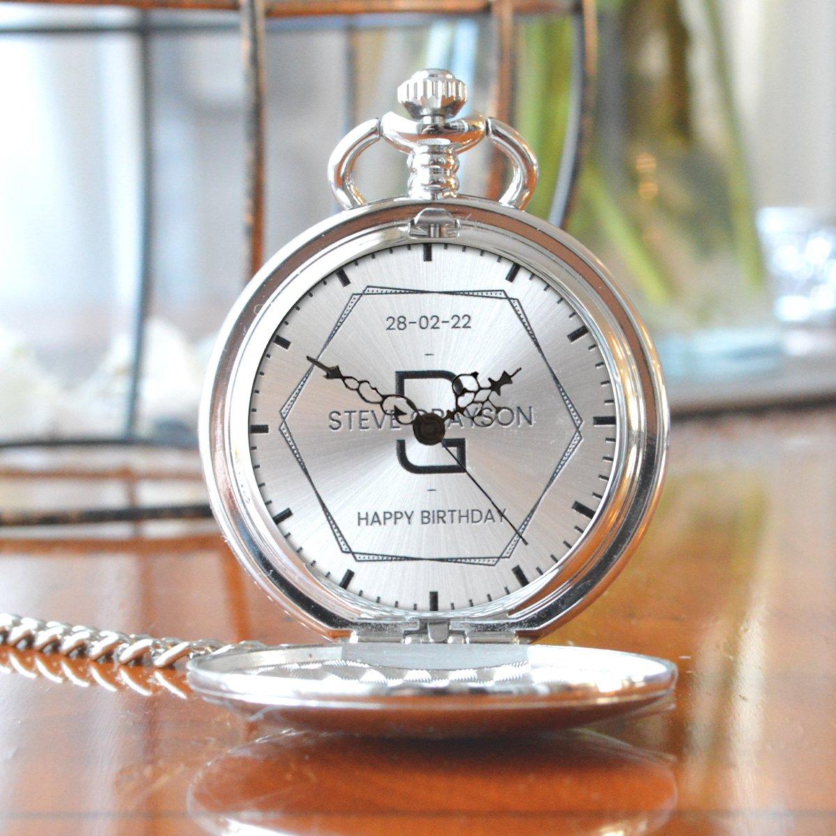 Personalised Pocket Watch with Hexagonal Monogram Dial