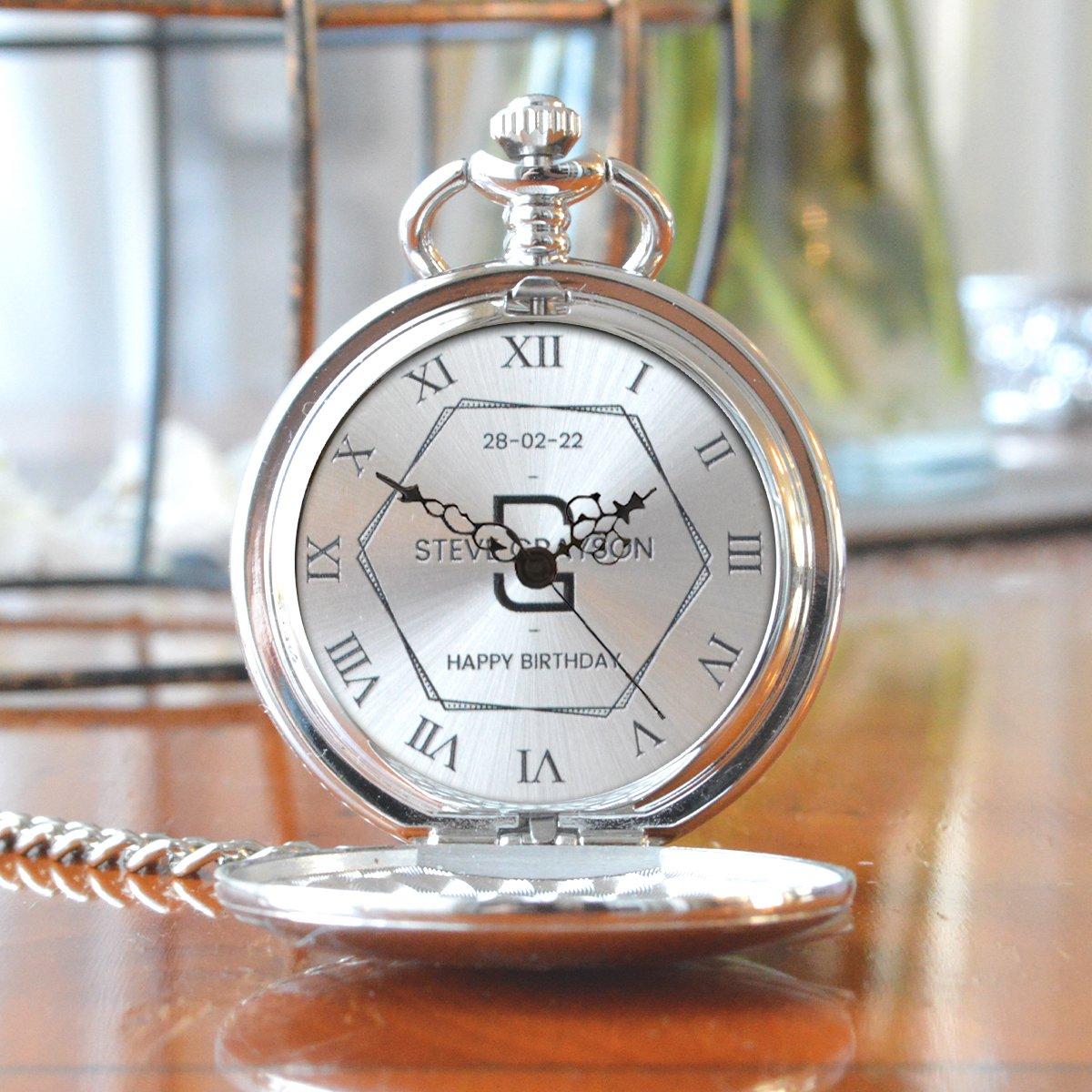 Personalised Pocket Watch with Hexagonal Monogram Numeral Dial