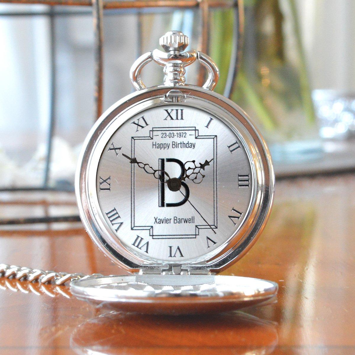 Personalised Pocket Watch with Rectangular Monogram Numeral Dial