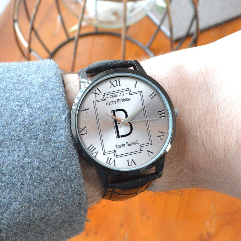 Personalised Wrist Watch with Rectangular Monogram Dial