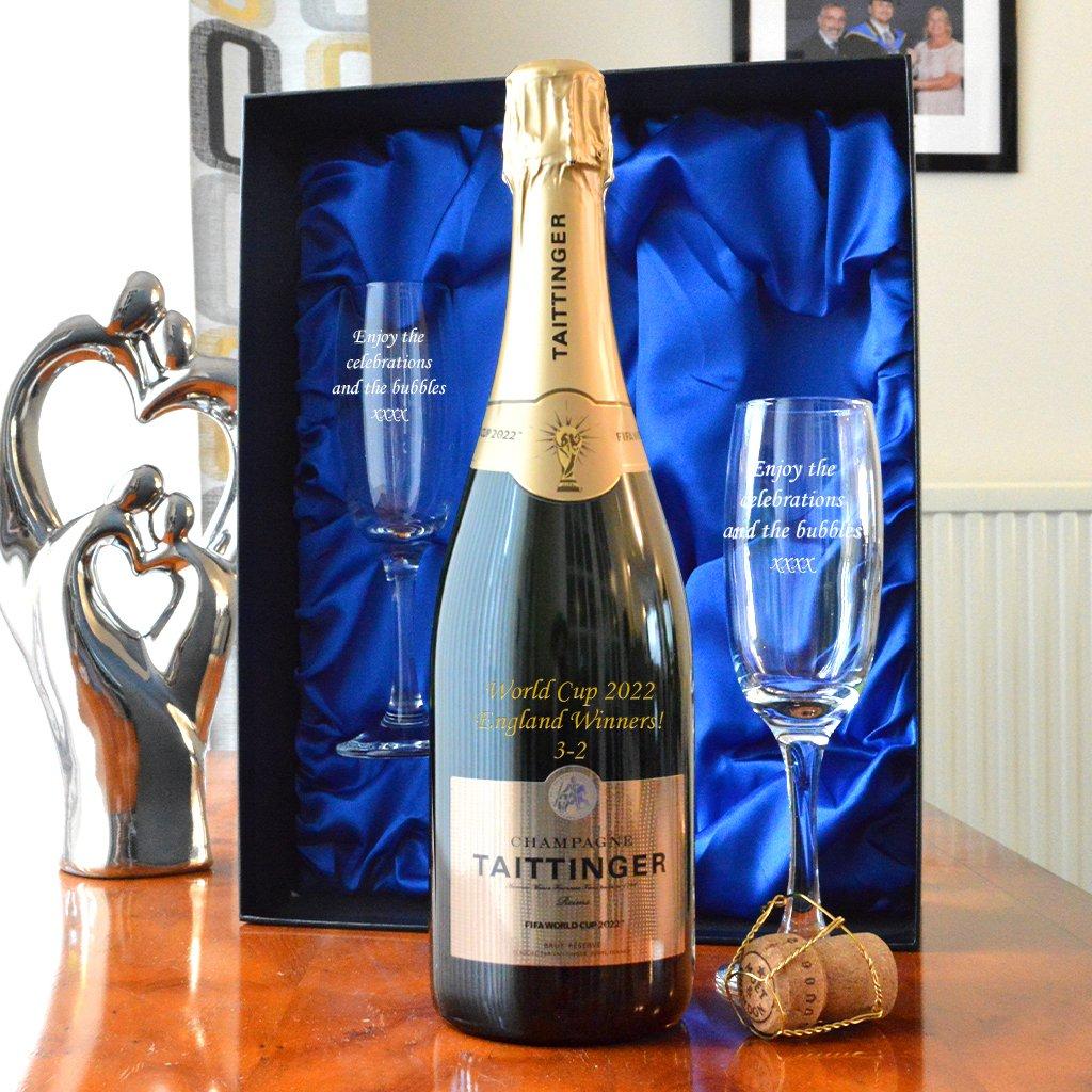 Personalised World Cup 2022 Tattinger Gift Set with Champagne Flutes