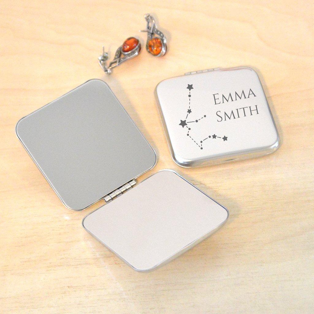 Personalised Aquarius Silver Compact Mirror