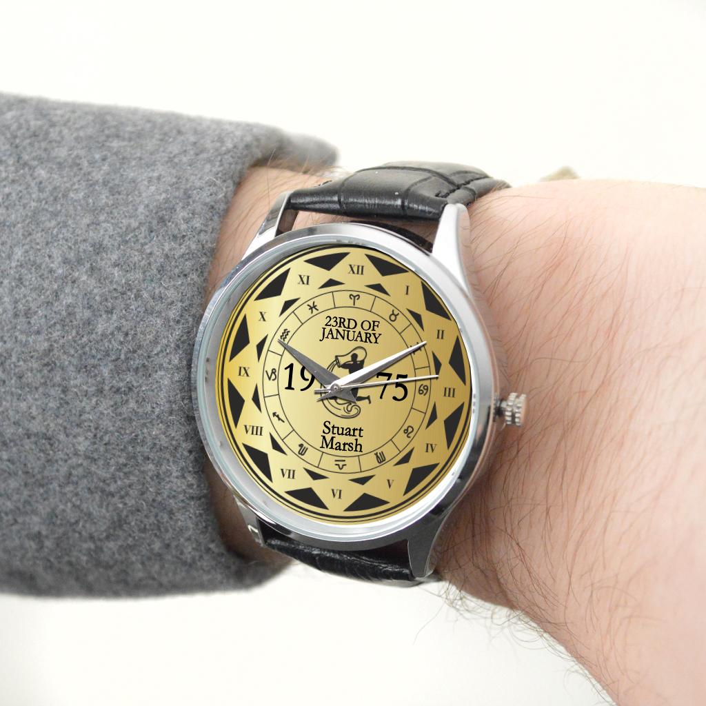 Personalised Aquarius Golden Star Design Wrist Watch