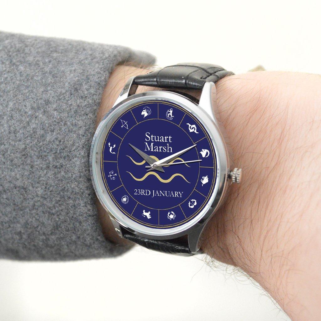 Personalised Aquarius Design Wave Wrist Watch