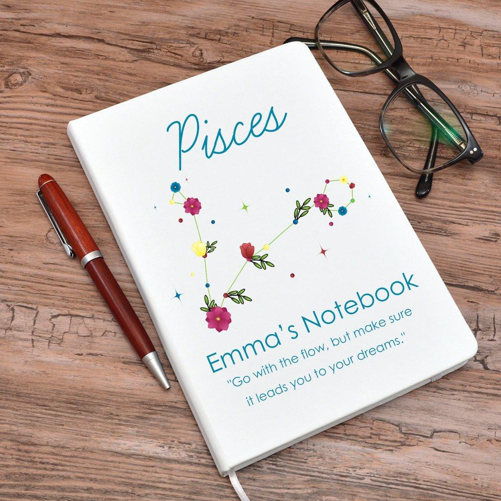 Floral Pisces Personalised A5 Notebook White