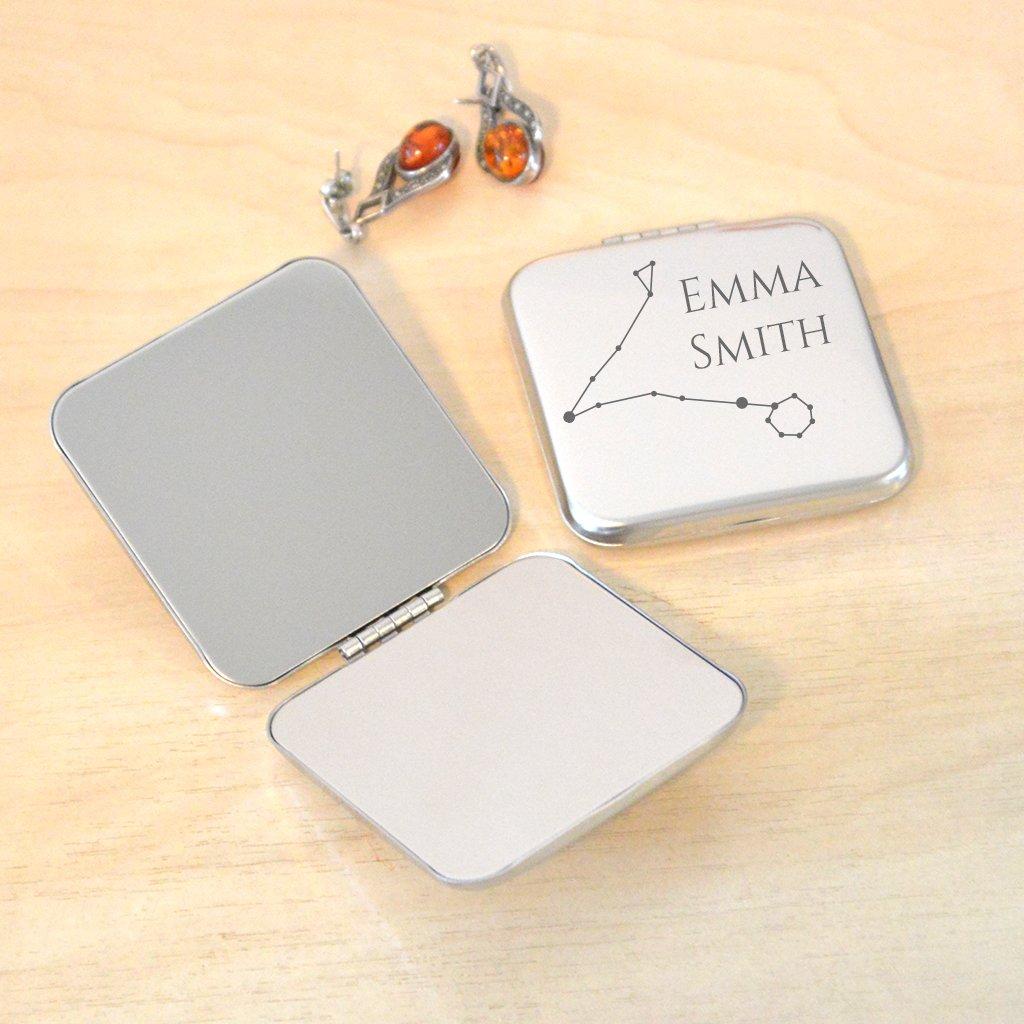 Personalised Pisces Silver Compact Mirror