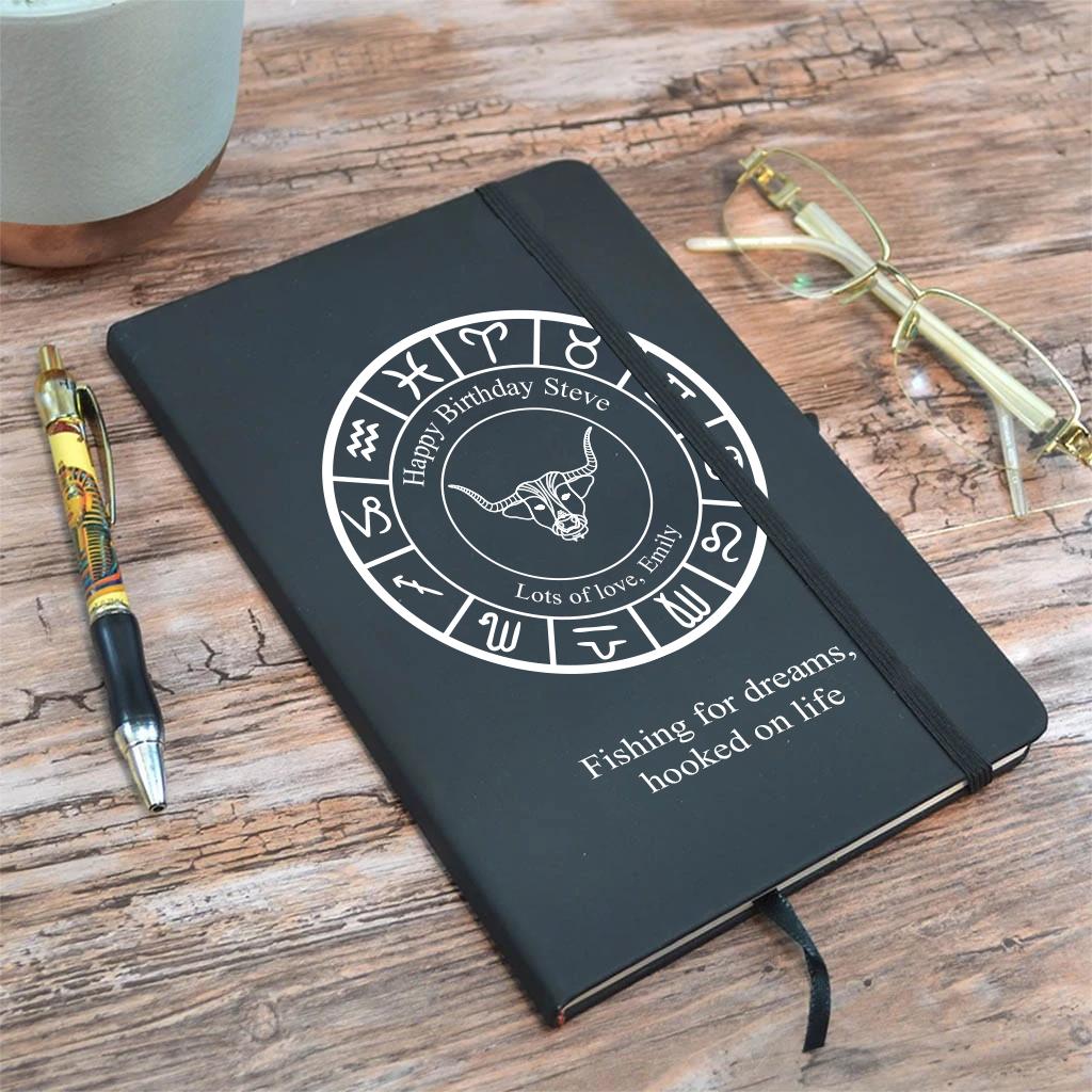 Personalised A5 Notebook With Taurus Design Black