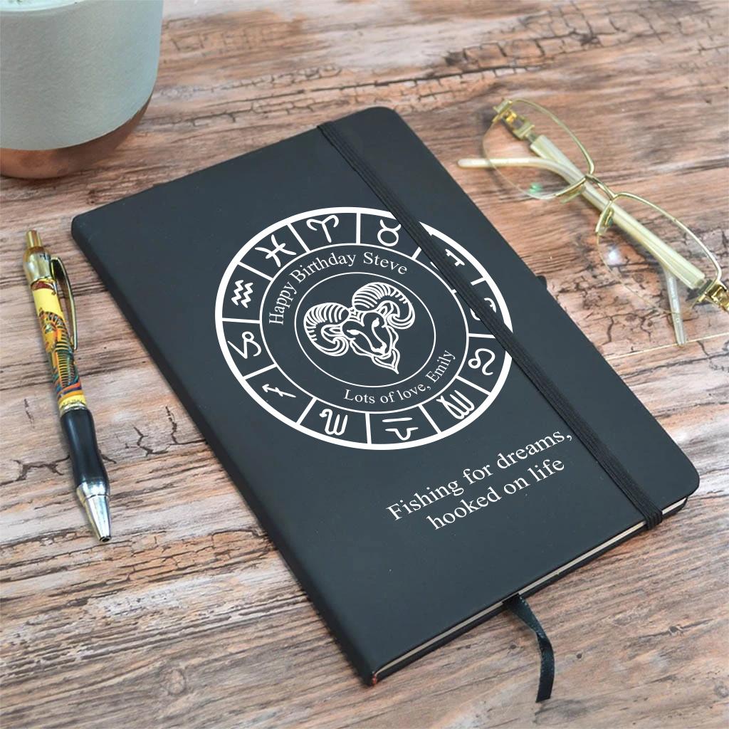 Personalised A5 Notebook With Aries Ox Design Black