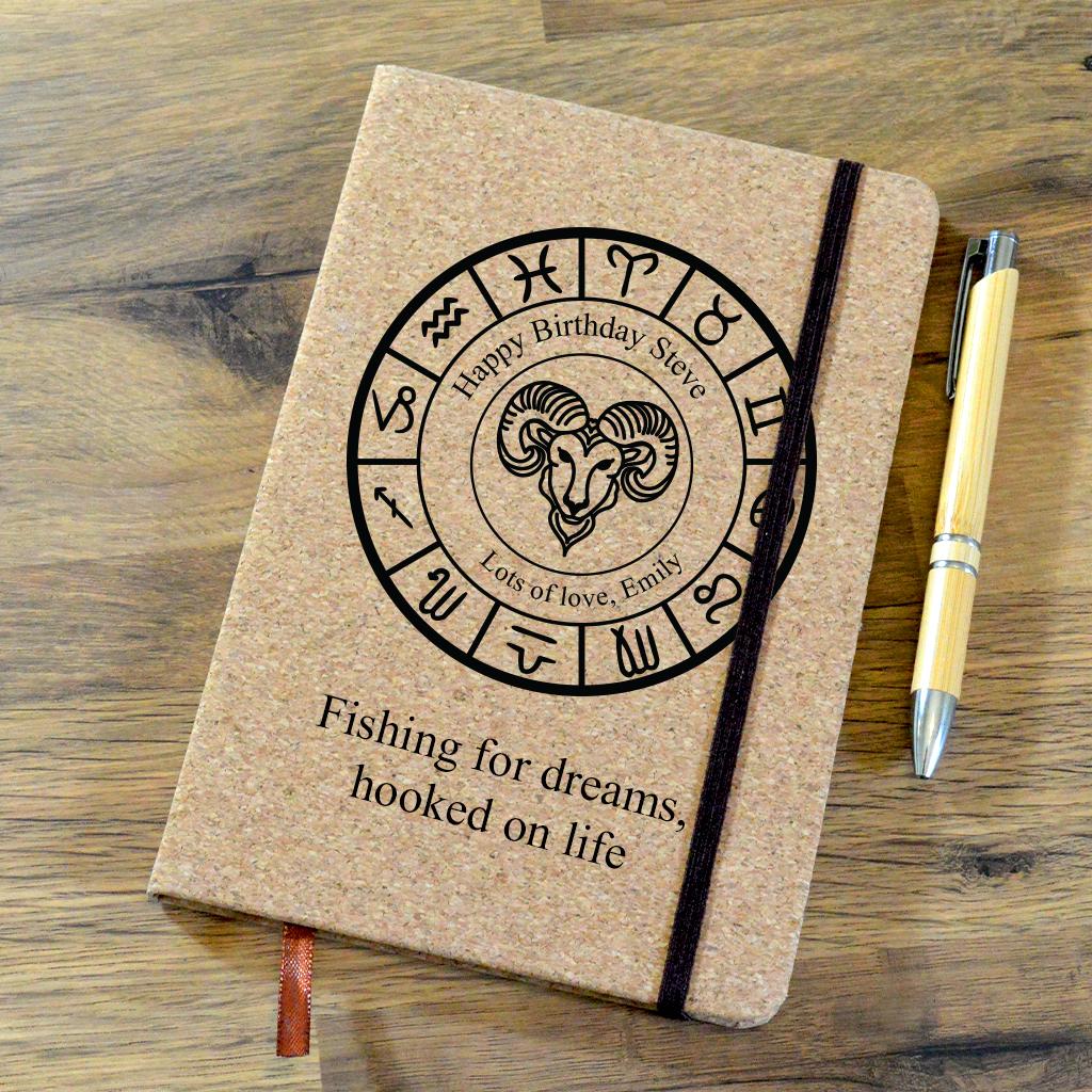 Personalised A5 Notebook With Aries Ox Design Cork