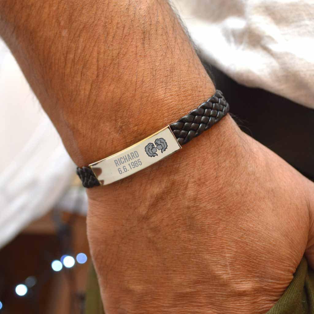 Personalised Men's Gemini Leather Bracelet