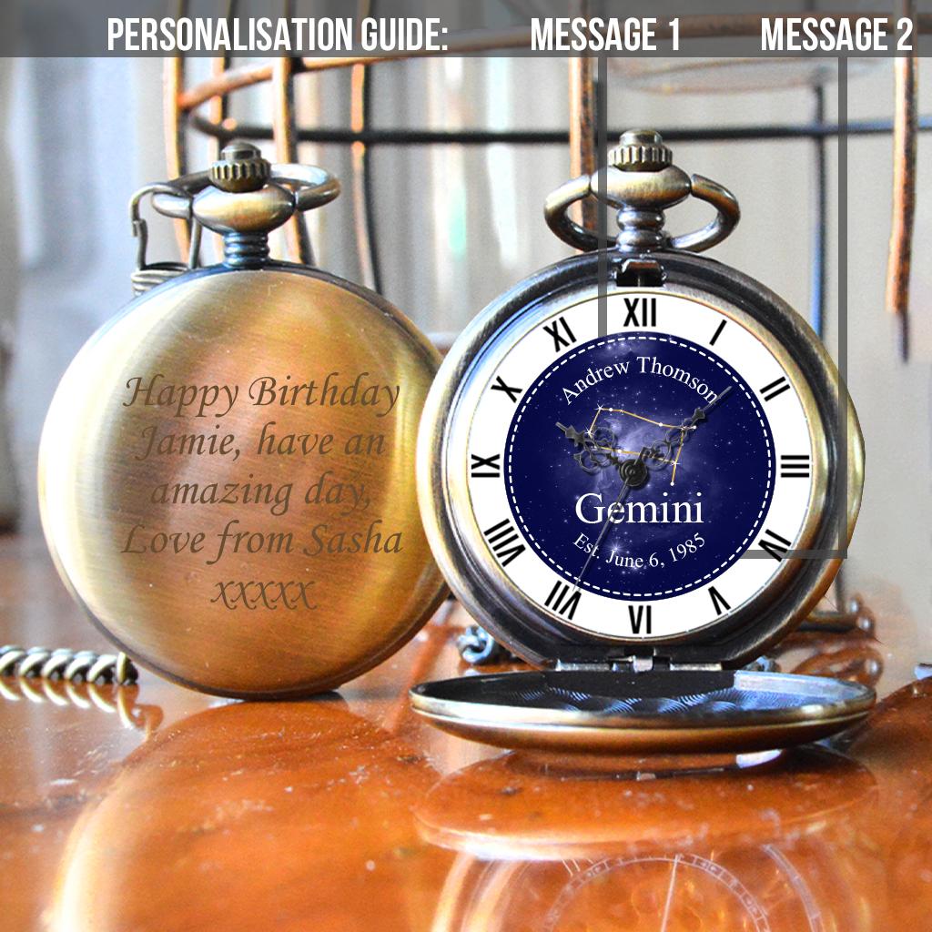 Personalised Gemini Galaxy Pocket Watch