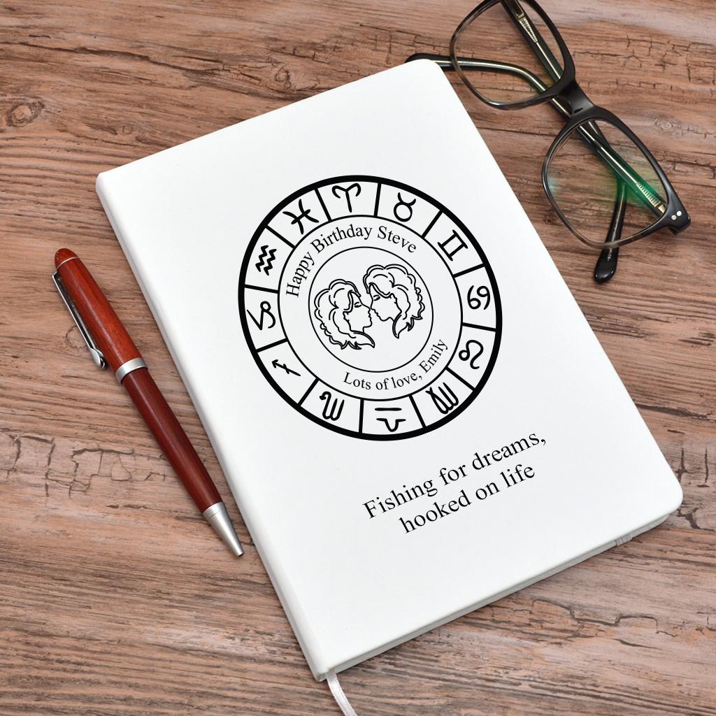 Personalised A5 Notebook With Gemini Design White