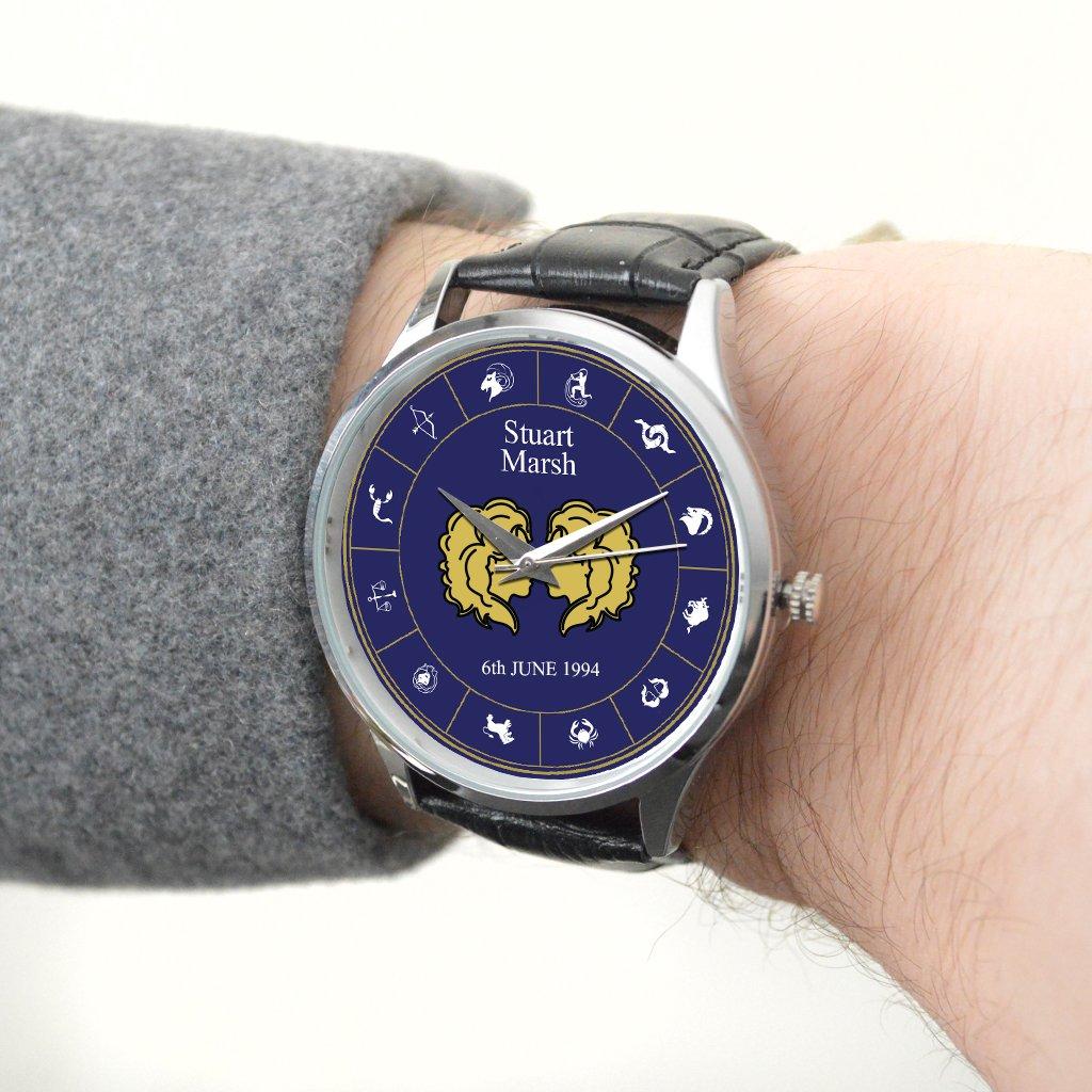 Personalised Gemini Design Blue Wrist Watch