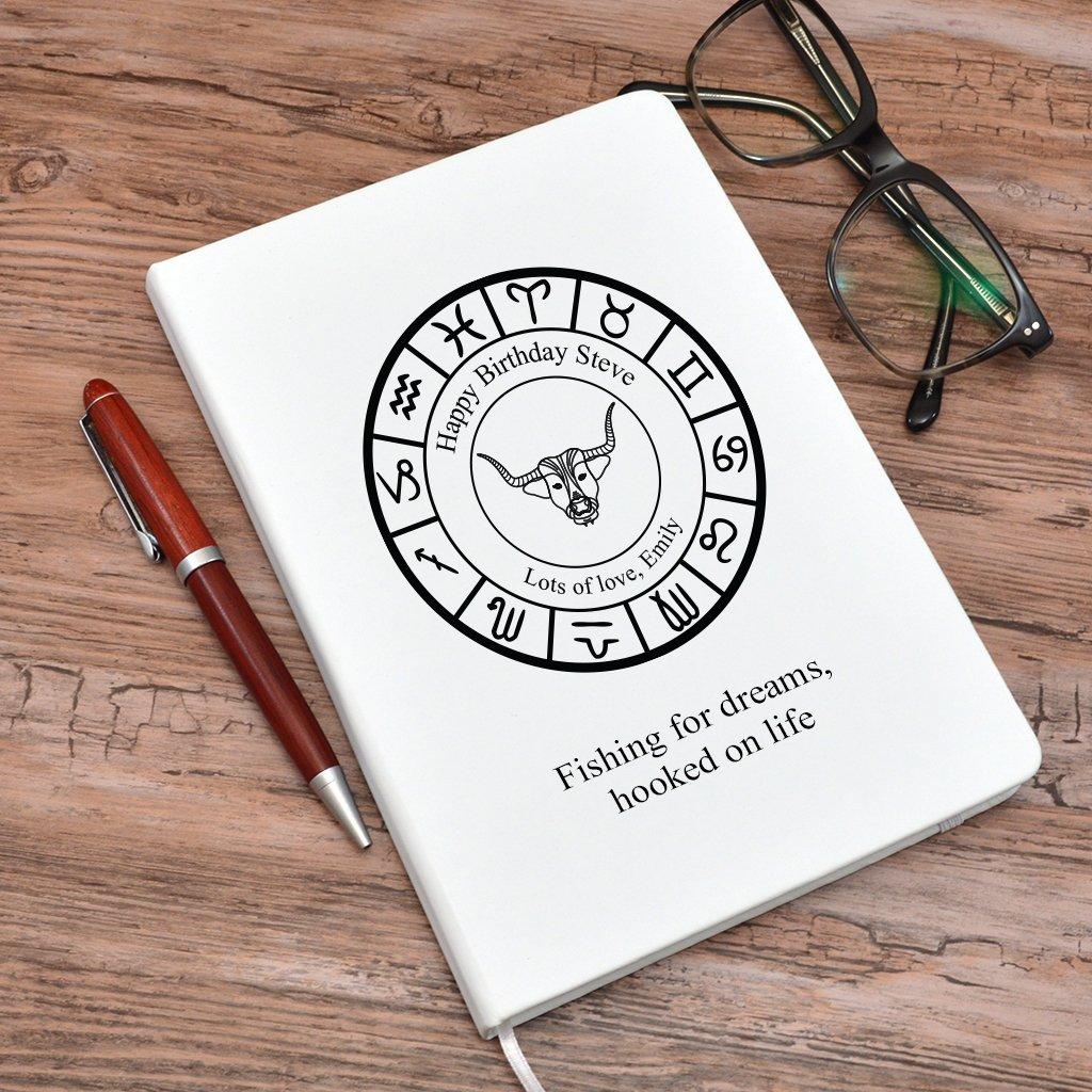 Personalised A5 Notebook With Taurus Design White