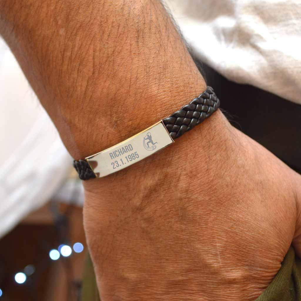 Personalised Men's Aquarius Leather Bracelet