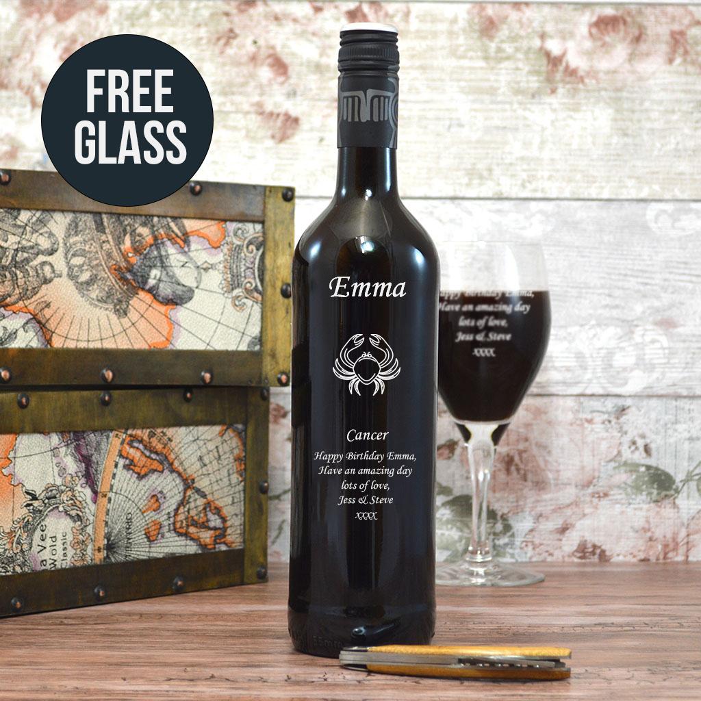 Personalised Cancer Design Wine With Free Engraved Glass!