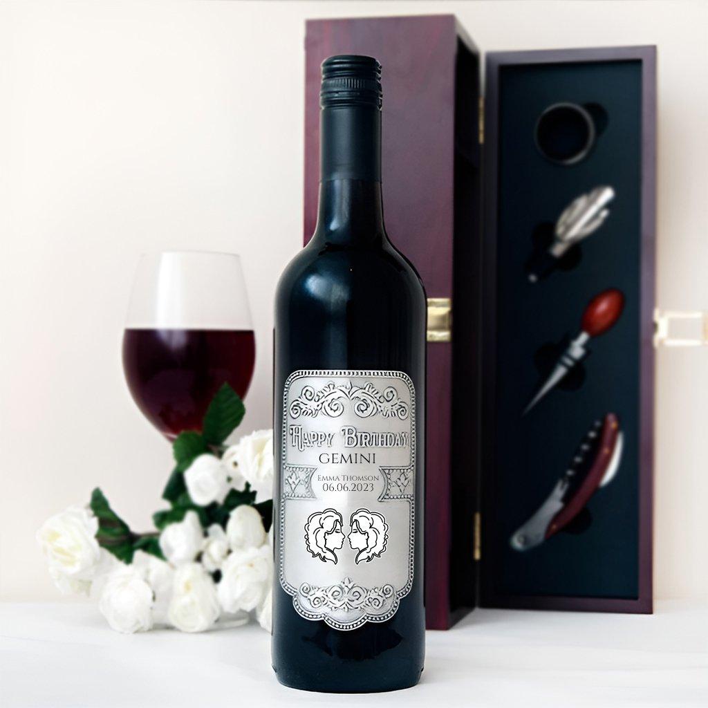 Personalised Gemini Pewter Label Wine Gift