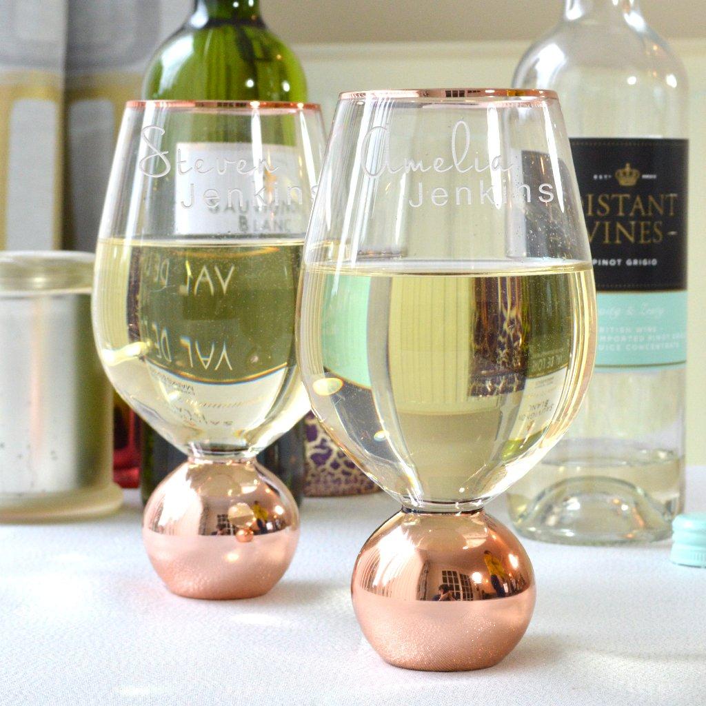 Personalised Rose Gold Stemless Wine Glass