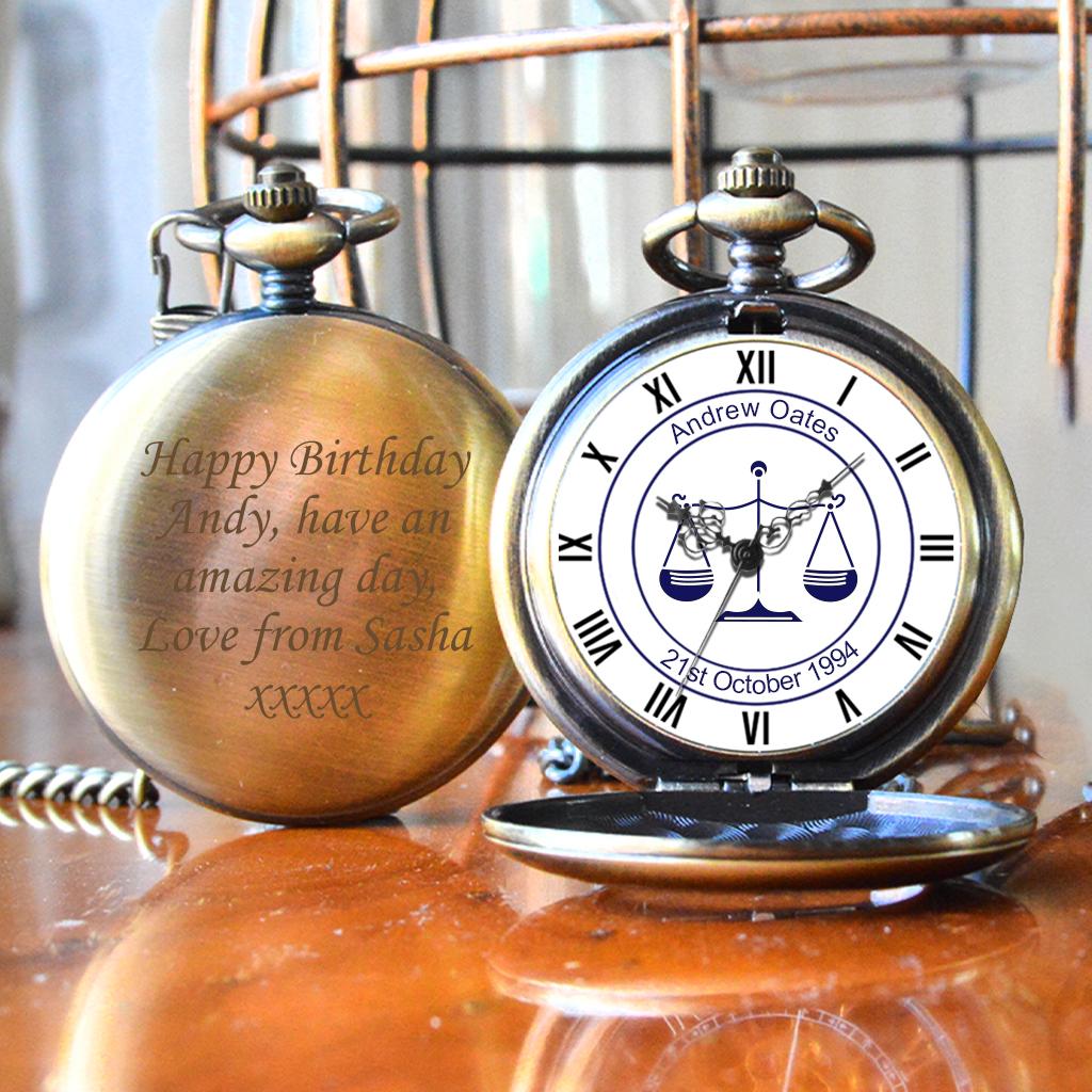 Personalised Libra Design Pocket Watch