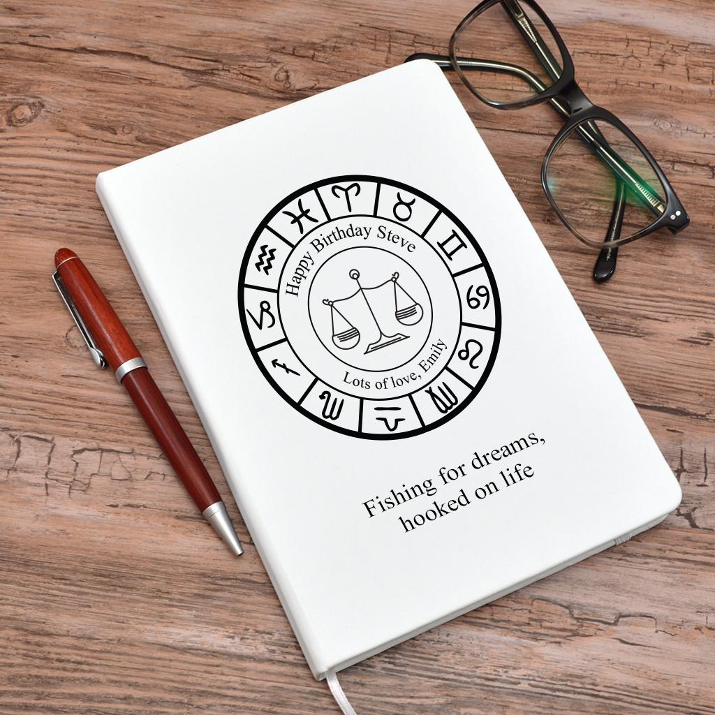 Personalised A5 Notebook With Libra Design White