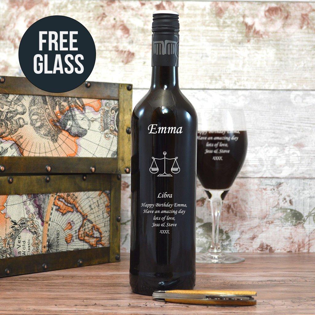 Personalised Libra Design Wine With Free Engraved Glass!