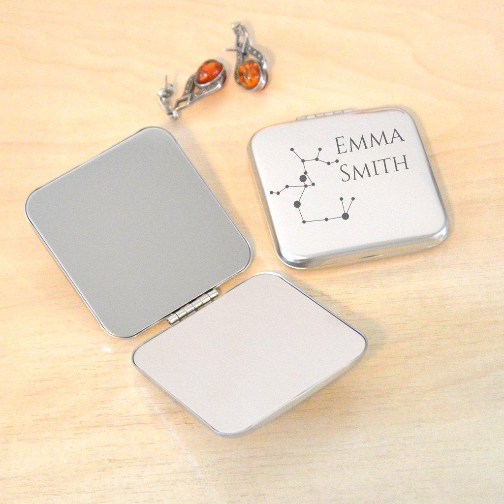 Personalised Sagittarius Silver Compact Mirror