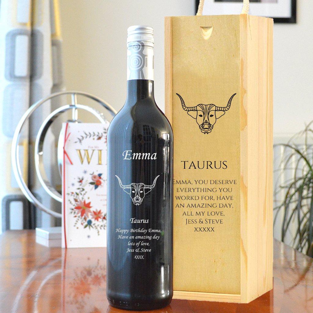 Personalised Taurus Design Wine And Carry Box Set