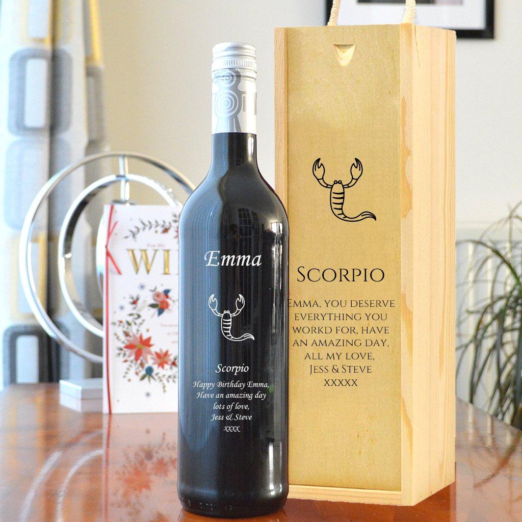 Personalised Scorpio Design Wine And Carry Box Set