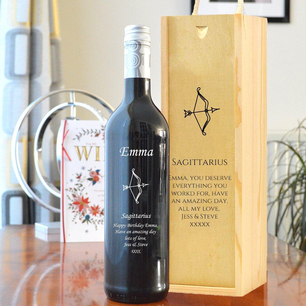 Personalised Sagittarius Design Wine And Carry Box Set