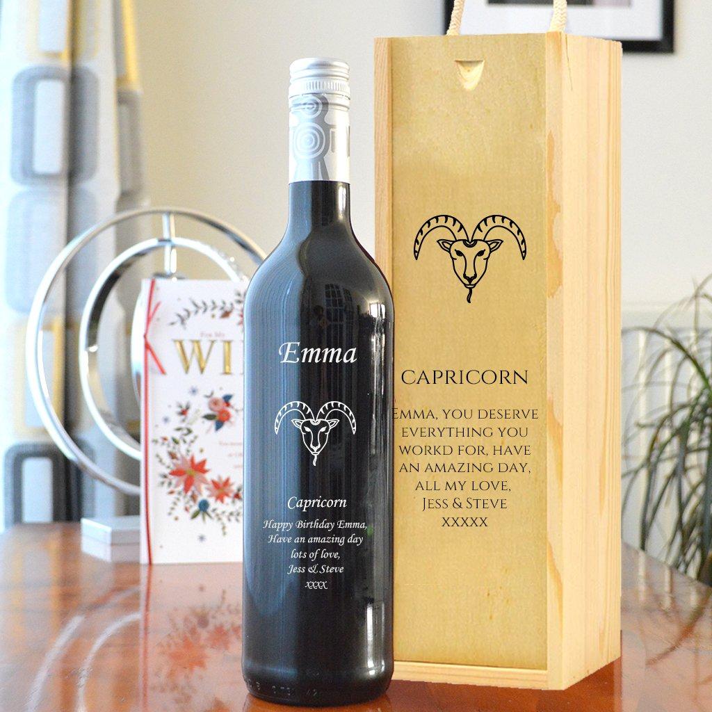 Personalised Capricorn Design Wine And Carry Box Set