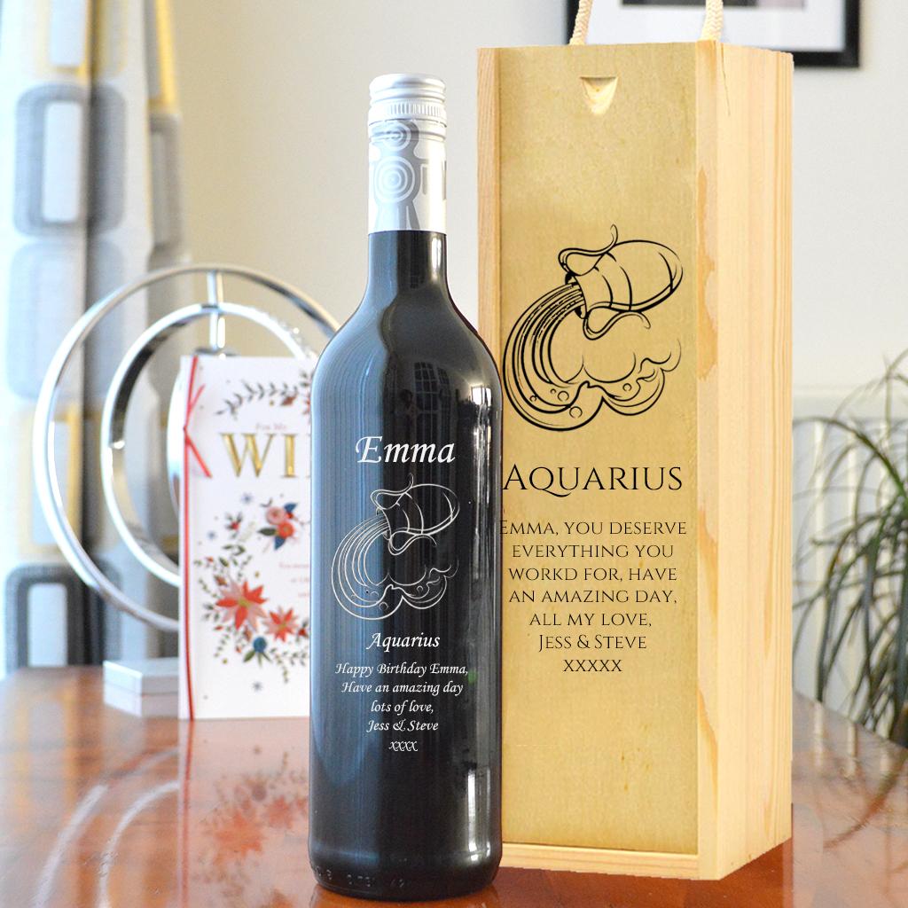 Personalised Aquarius Design Wine And Carry Box Set