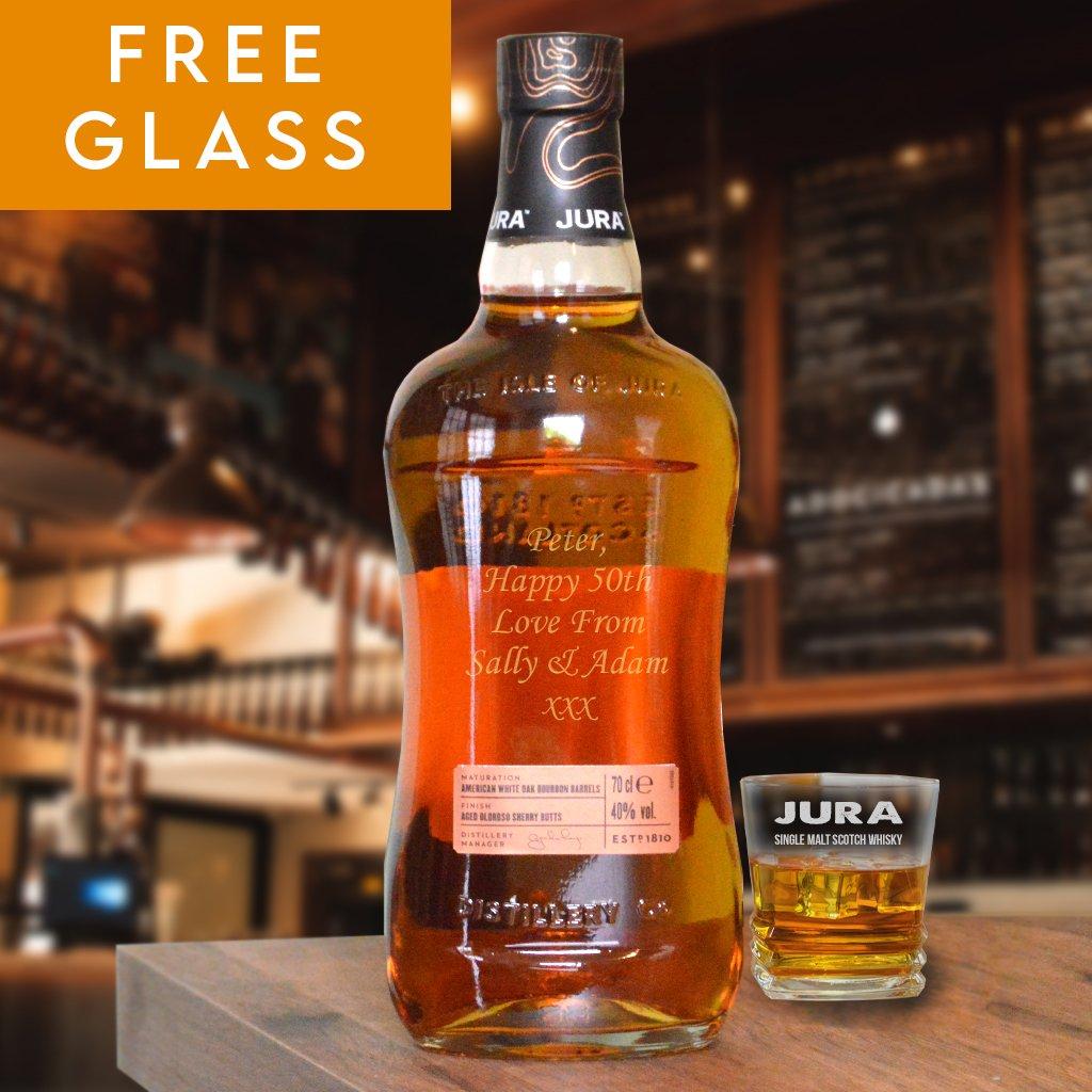 Engraved Single Malt Isle of Jura Whisky With Free Glass