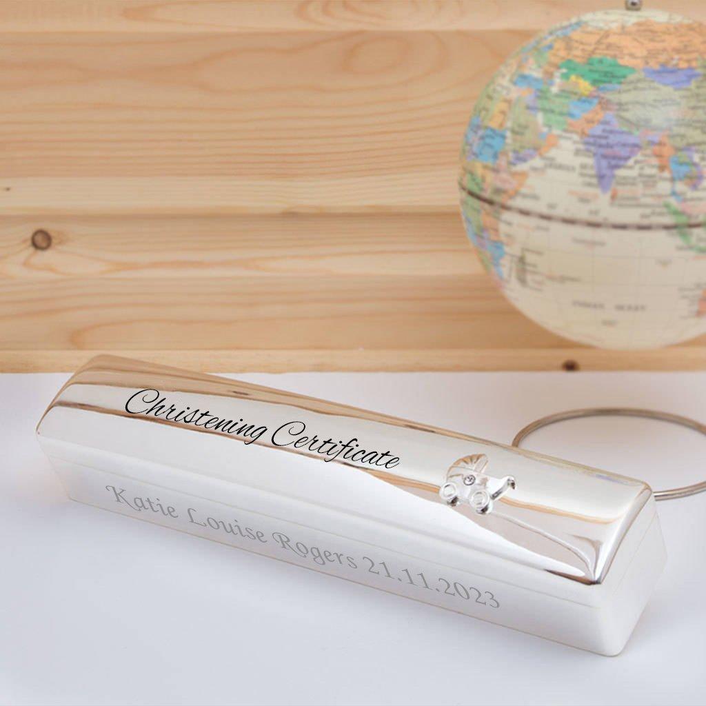 Personalised Christening Certificate Holder Silver Plated Gift