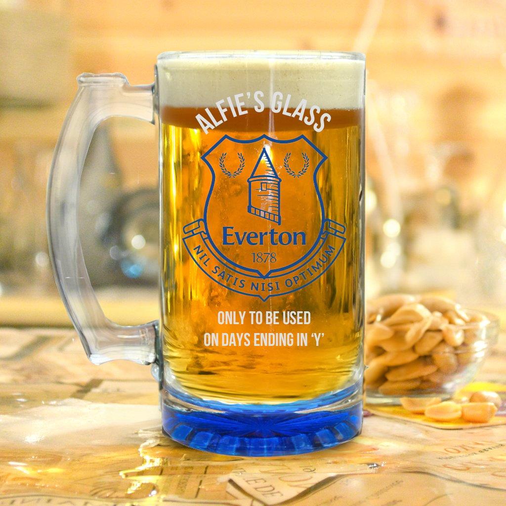 Engraved Everton Glass Tall Tankard