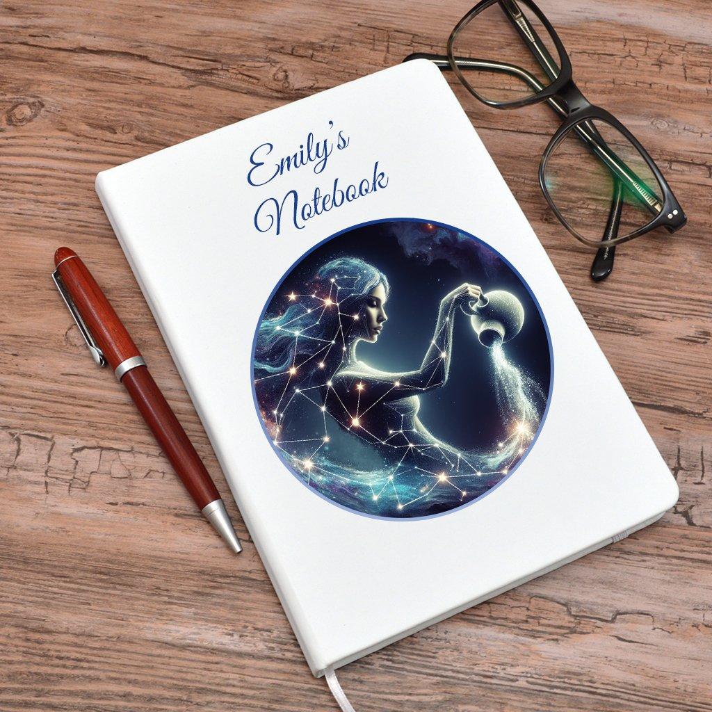 Personalised White A5 Notebook With Aquarius Design