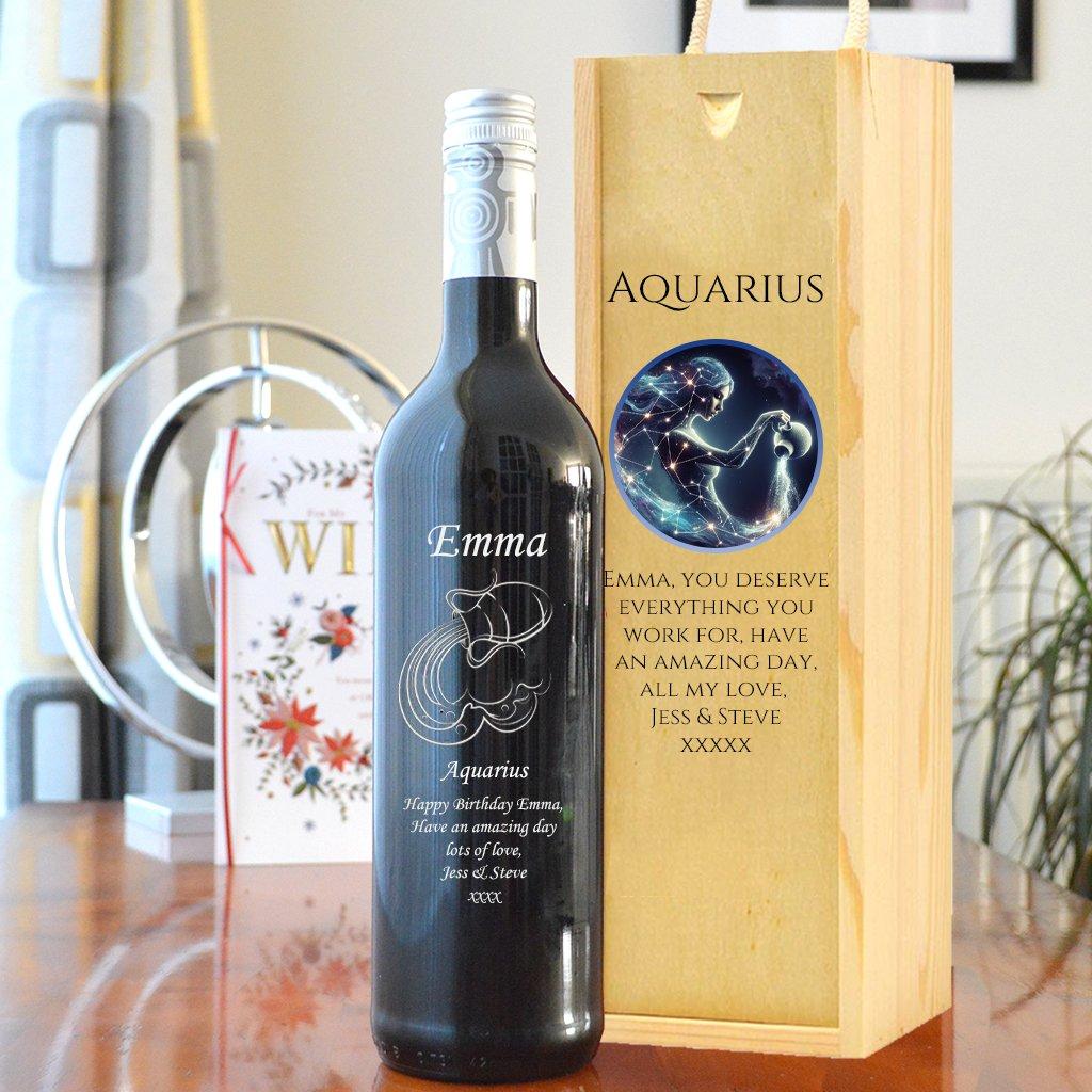 Personalised Aquarius Wine And Box Set