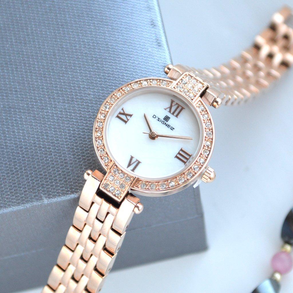 Personalised Engraved Rose Gold Wrist Watch with Diamonte Design