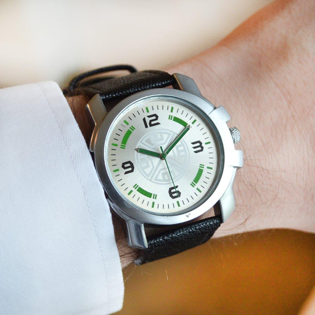 Personalised Engraved Wrist Watch With Green Detailing