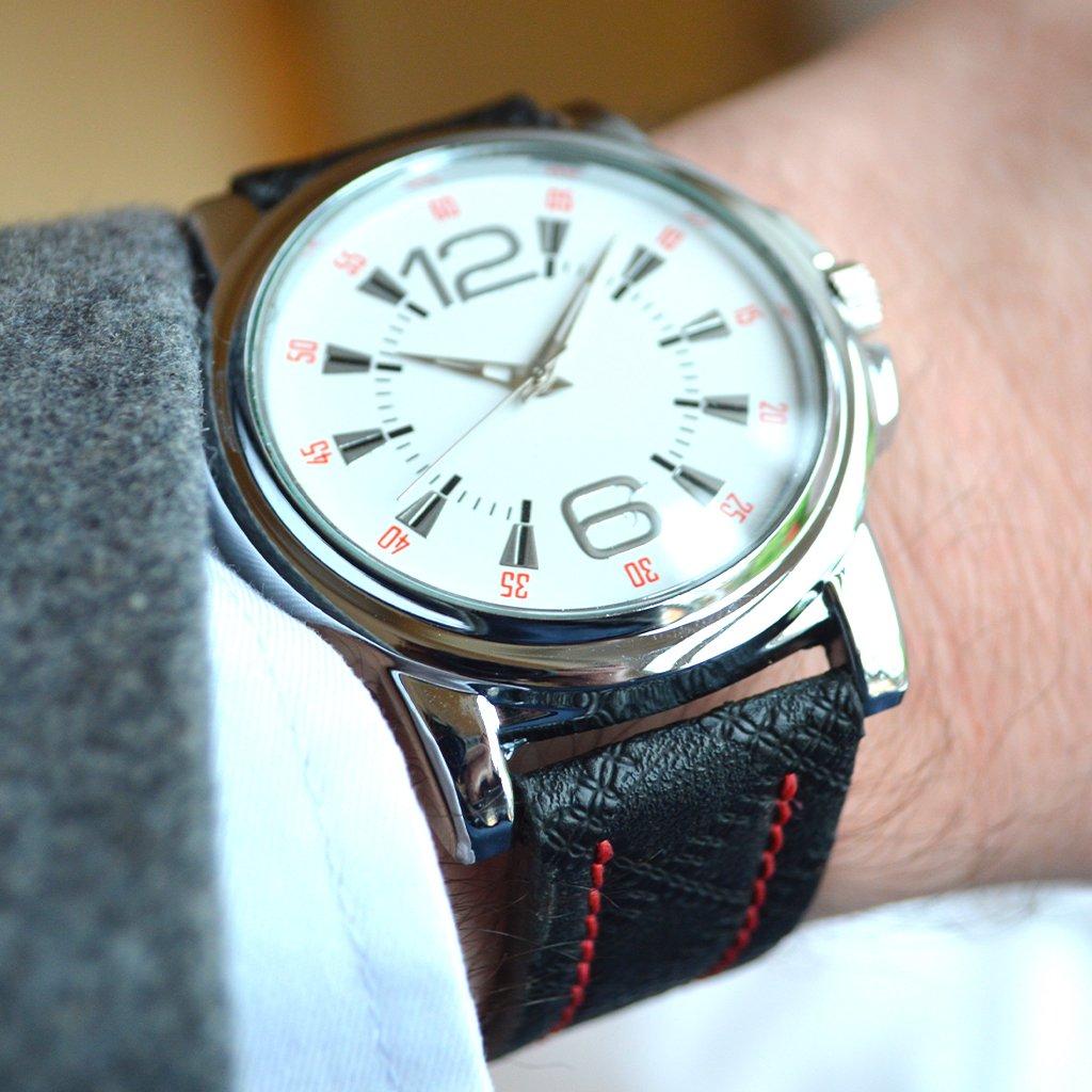 Personalised Engraved Wrist Watch With Red Detailing